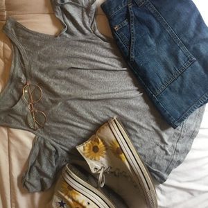 Grey shoulder slit tank top